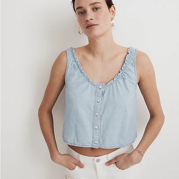 Madewell Denim Ruffle crop top size M - Picture 2 of 6